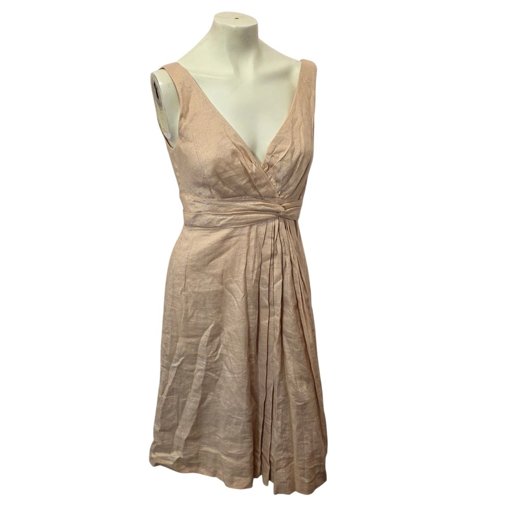J.Crew Size 4 Gold Metallic Linen Blend V Neck Fit Flare‎ Cocktail Party Dress